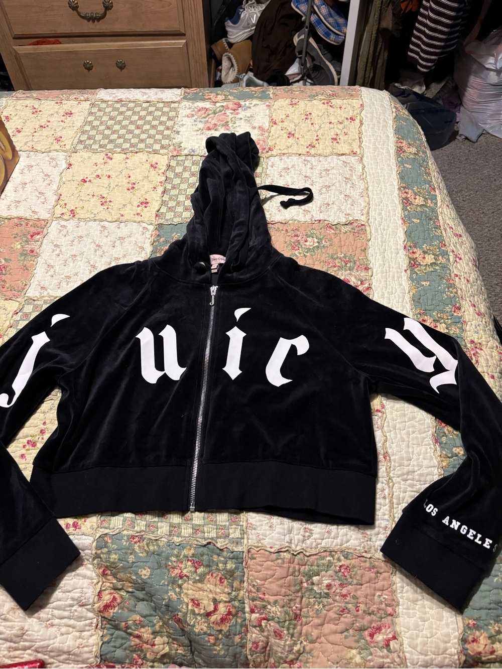 Juicy Couture Black Velour Zip-Up Hoodie Small